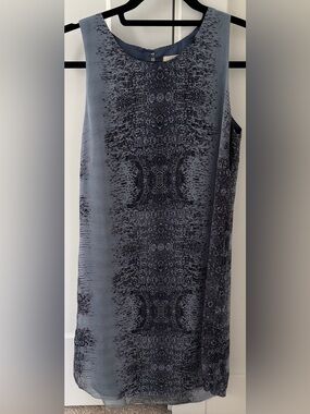 Sleeveless Printed Shift Dress in Dusty Blue